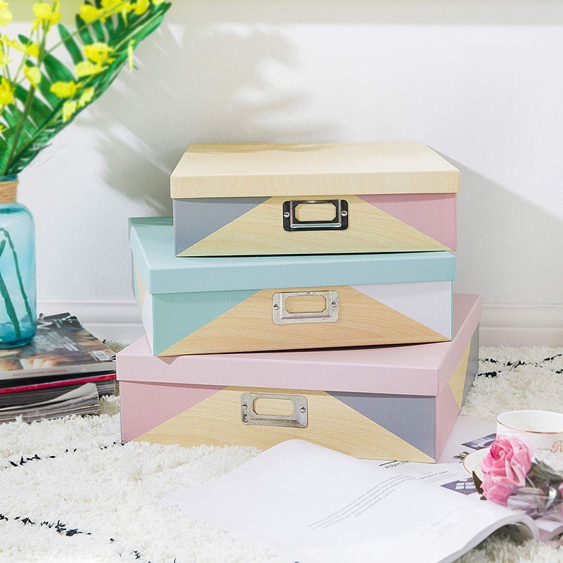 SLPR Decorative Cardboard Storage Boxes With Lids - Set of 3: Paperboard Photo Storage Box, Document Boxes for Organizing and Home Decor, Memory Box For Keepsakes - Image 2